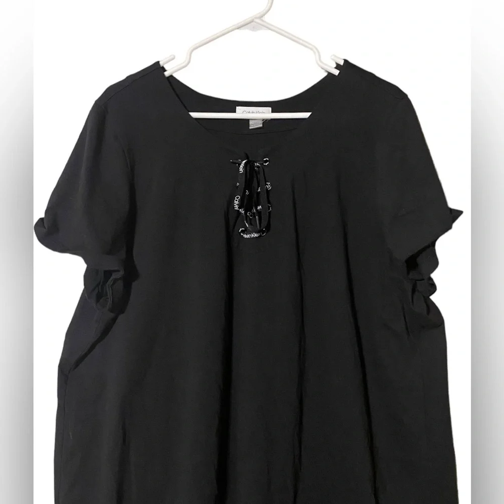 Calvin Klein T-Shirt Dress Women 1X Knee Length Short Sleeve Stretch Logo Comfy